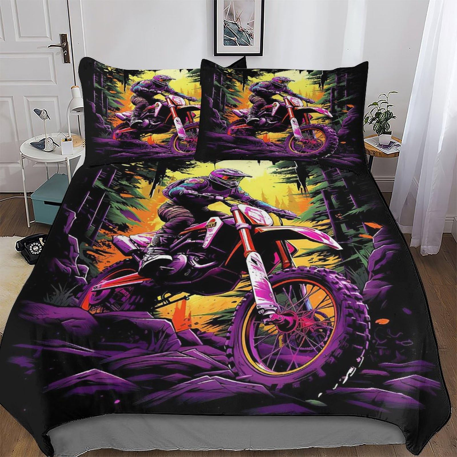 Housse de couette Motocross 3D pour une chambre d'ado dynamique et moderne