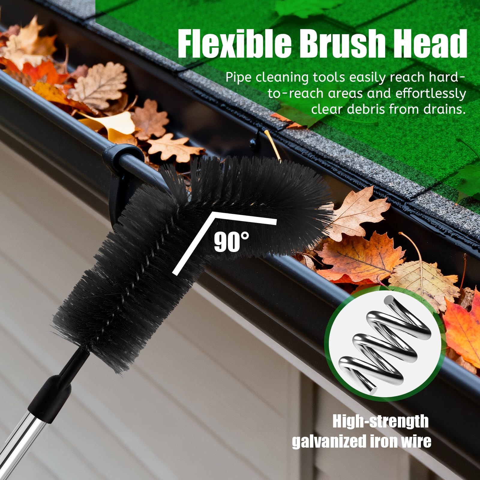 Outils de Nettoyage Télescopiques de Gouttière, 390cm Brosse de Nettoyage de Gouttière, Nettoyage Gouttiere Toit