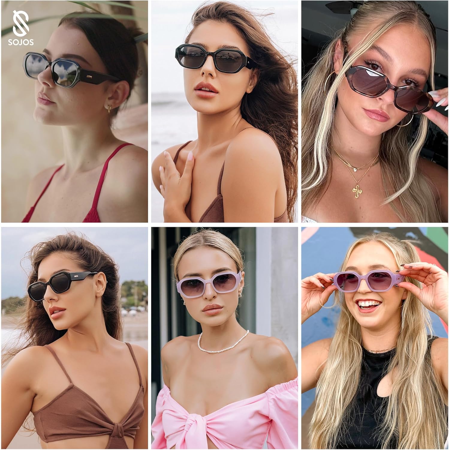 Miniatura 2 de SOJOS Gafas de sol polarizadas para mujer, rectángulo, retro, gafas de sol para mujer, gafas de sol estrechas de los años 90, SJ2232