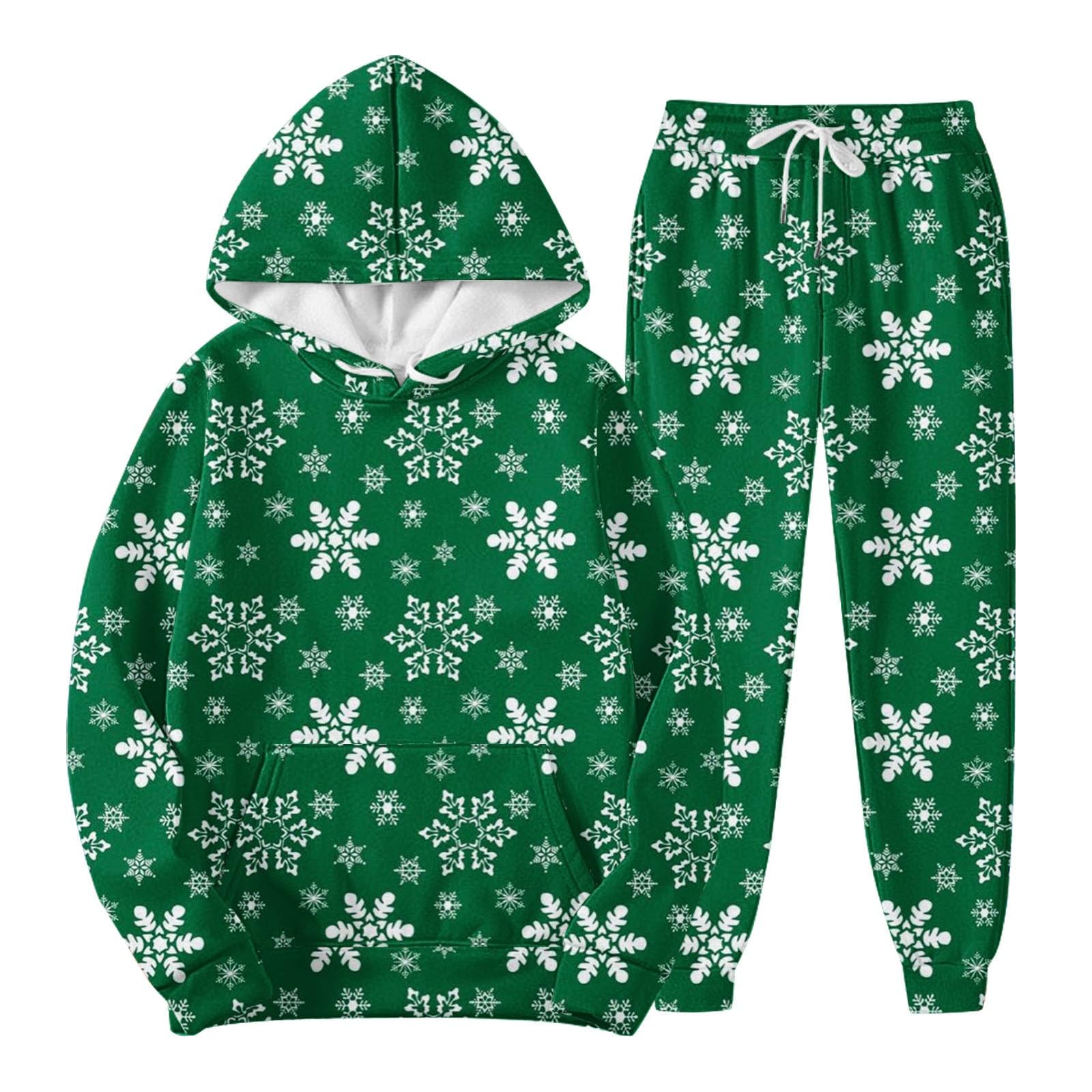 Tute da uomo con stampa grafica natalizia, set da 2 pezzi, con cappuccio e pantaloni della tuta, casual, per Natale, atletica, autunno, inverno, attività all'aperto