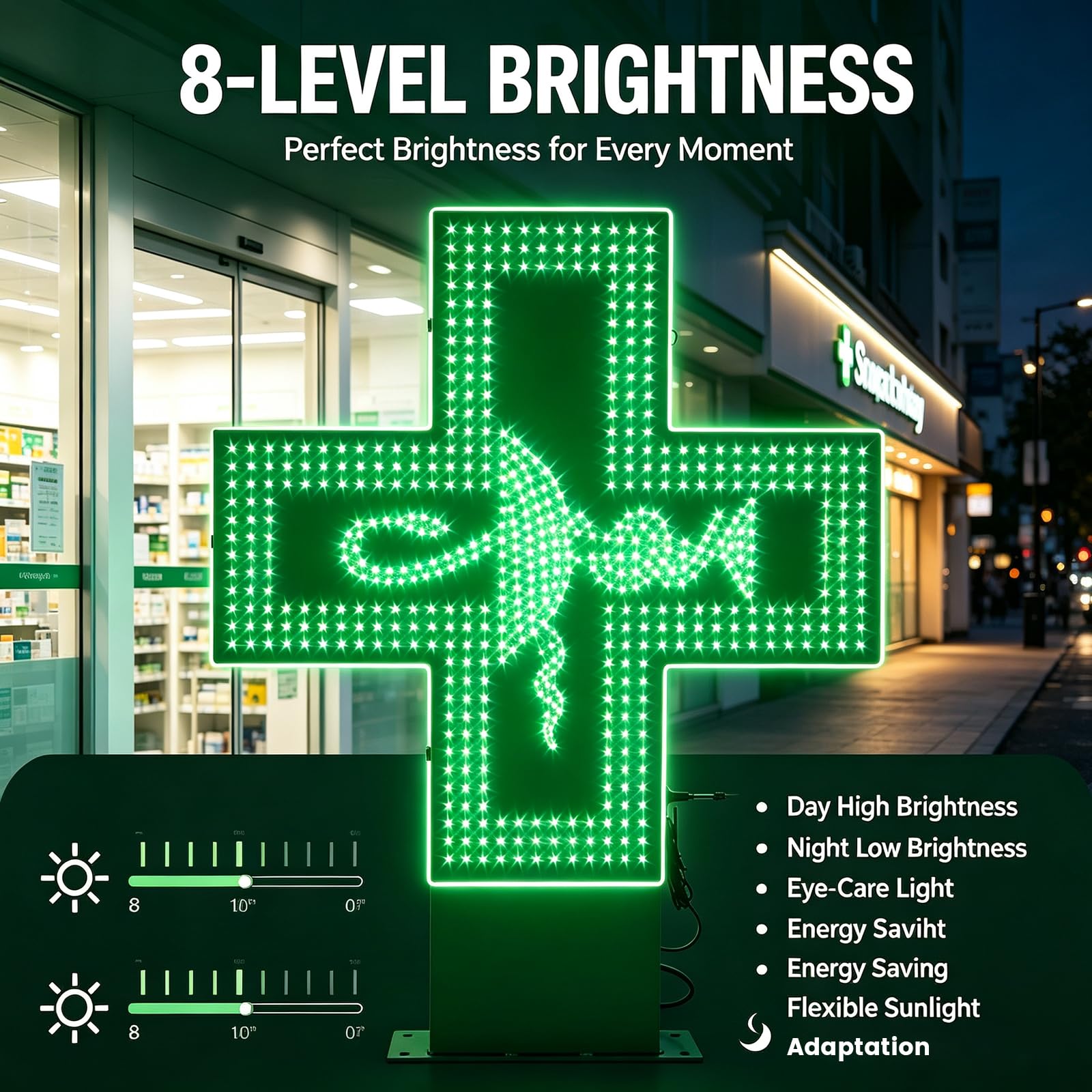 Cartellonistica Medica A LED, 4 modalità di Illuminazione, 8 Livelli di Luminosità, Materiale Impermeabile, Insegna al Neon A LED A Croce per Farmacia con Telecomando, Forte Effetto Visivo