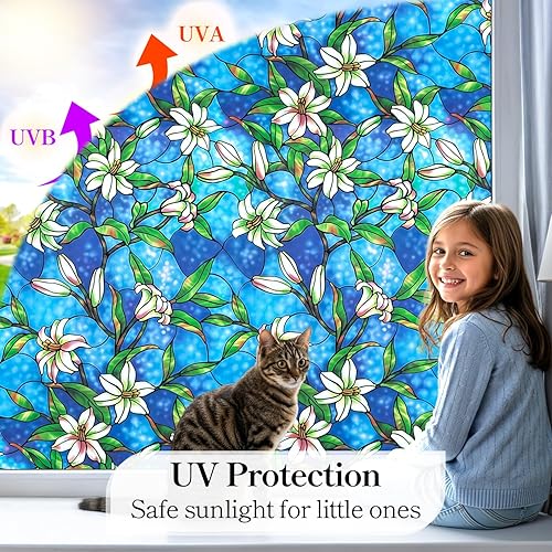 Miniatura 9 de DUOFIRE Película de privacidad para ventana, película de vidrio esmerilado, sin pegamento, película de vidrio estática, anti-UV, para baño,