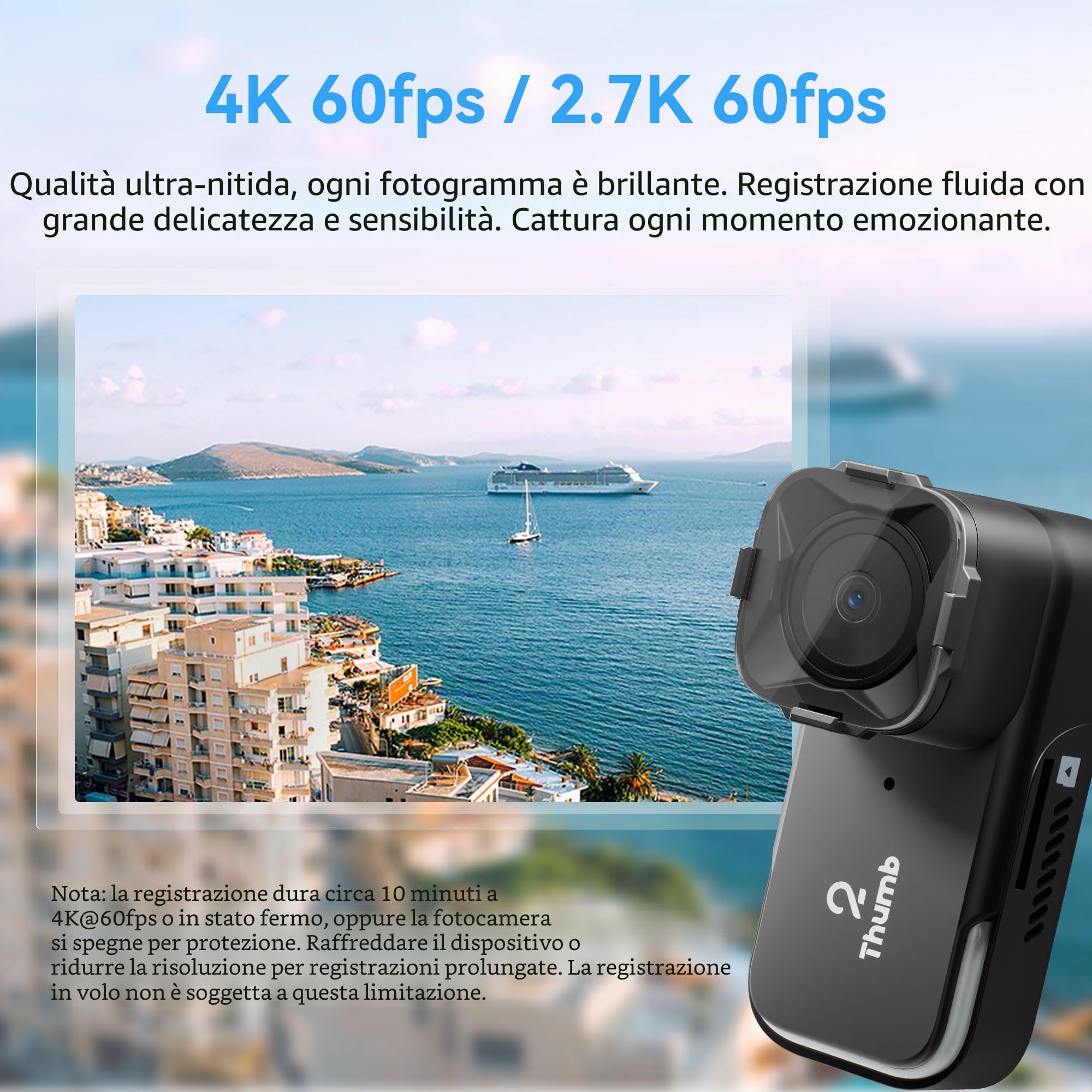 RunCam Thumb 2 FPV Mini Action Camera 4K60FPS 27 g Registrazione Remota con Stabilizzazione Gyroflow Filtro ND per drone FPV Cinewhoop Aereo RC Auto (Pollice 2 + Filtro ND)