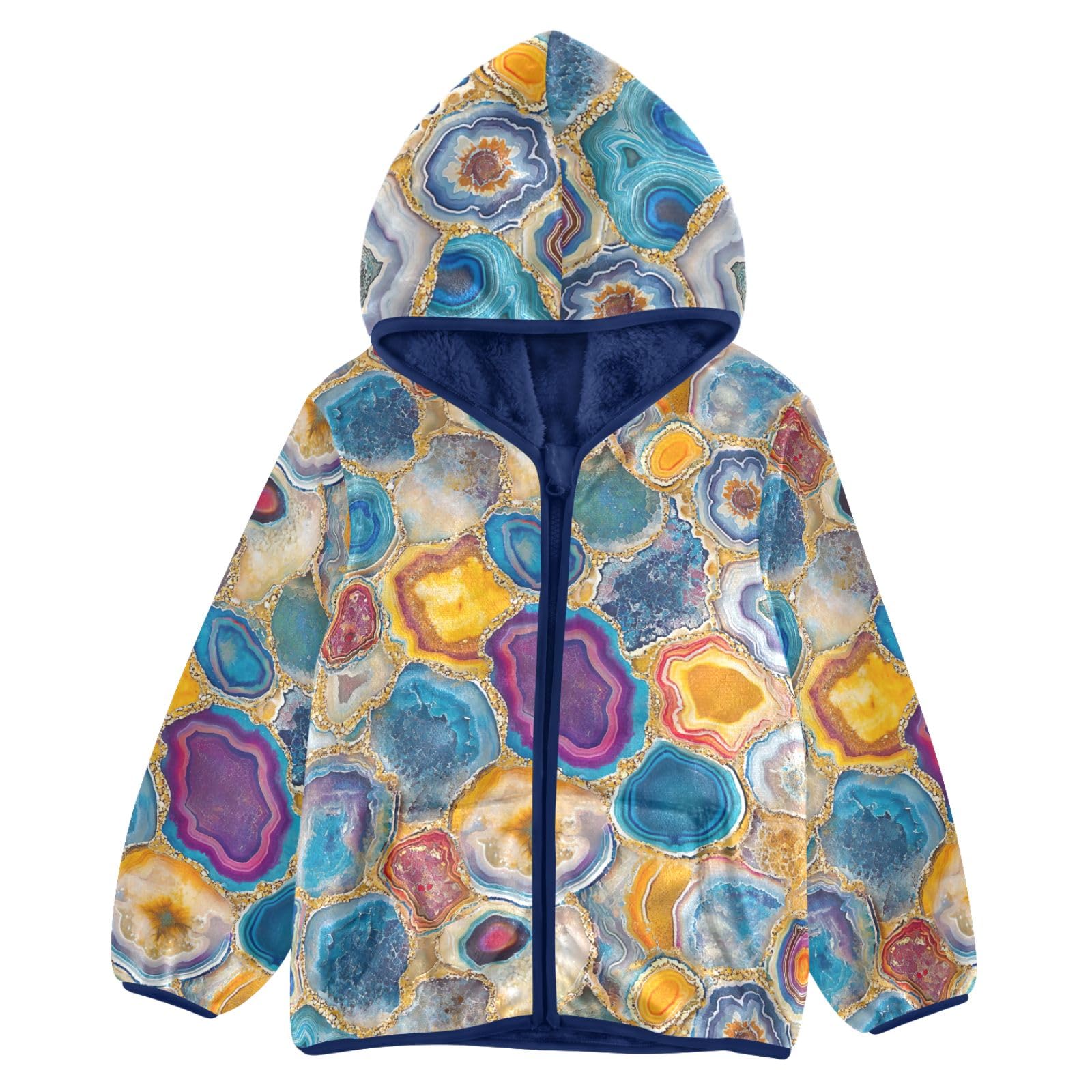 CHIFIGNO Cute Girls Boys Fleece Jacket Colorful Agate Slices Winter Jacket Toddler Sweatshirt with Pockets for Toddler and Kids, 6T