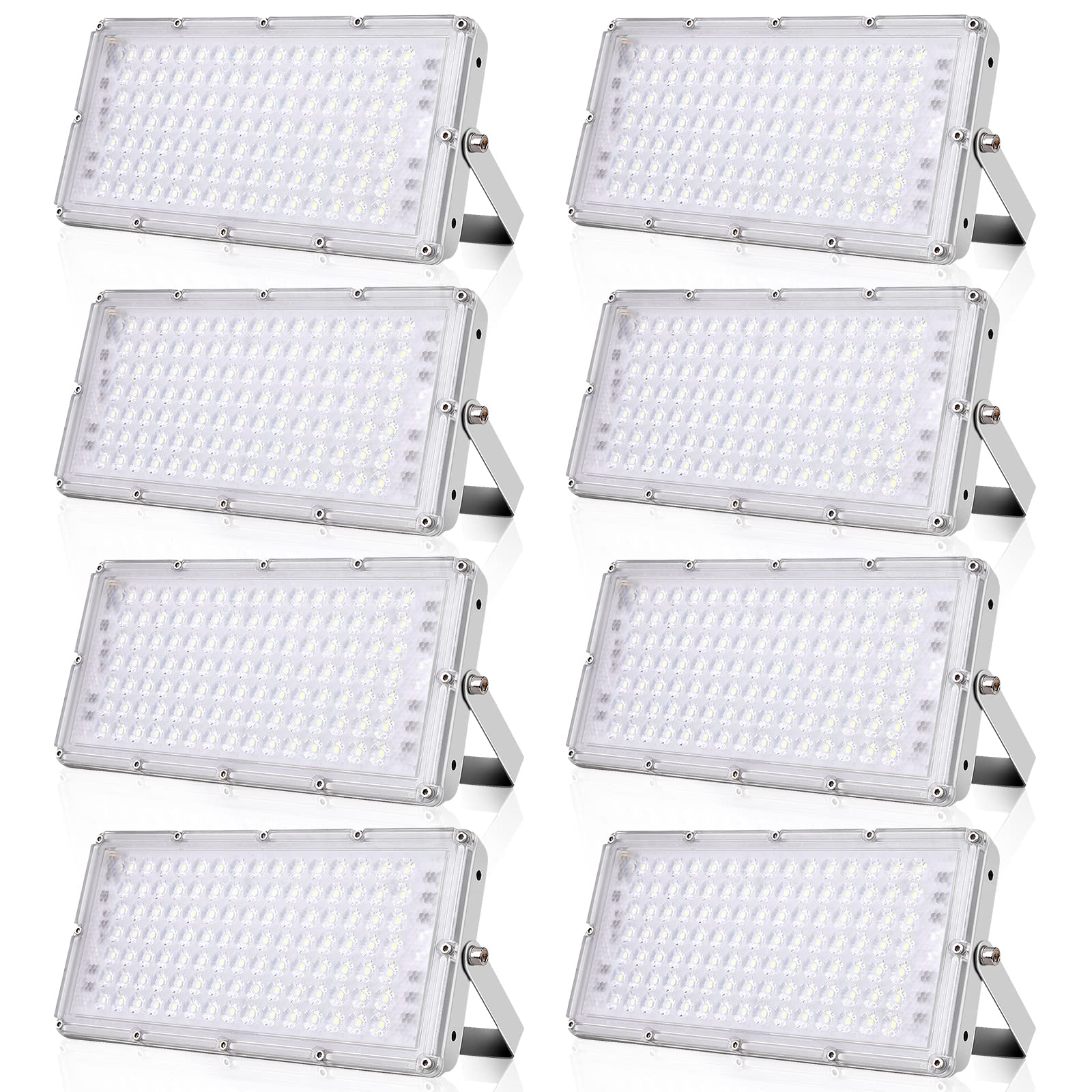 Faretto LED da Esterno 100W - Super Luminoso 10000LM Faro LED Esterno 6500K Bianco Freddo Faretti LED Esterno, IP66 Impermeabile Faretto LED da Esterno per Giardino,Patio, Cortile, Terrazza, 8 Pezz