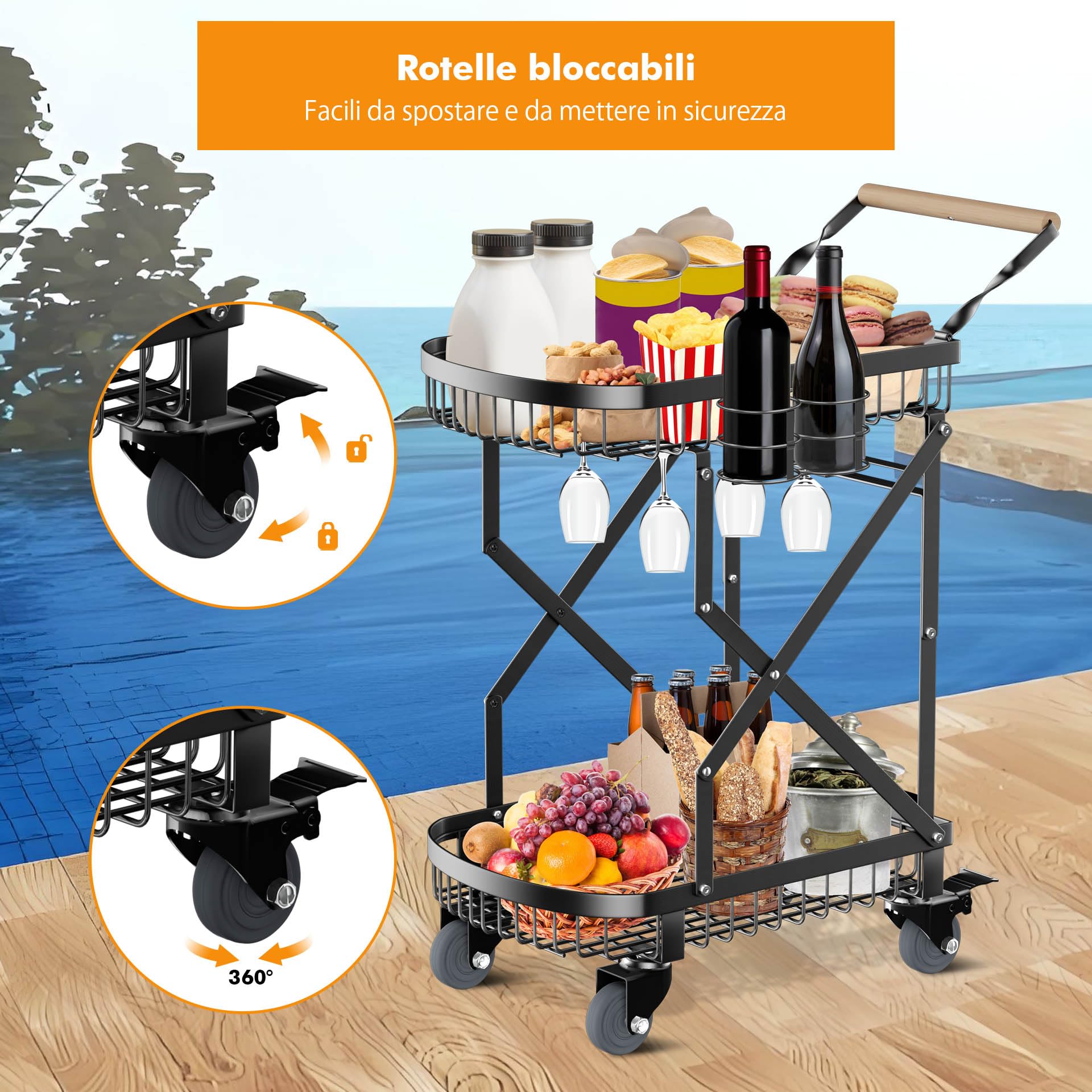 Mimoke Carrello per barbecue, con tavolo da barbecue con ruote, pieghevole, in acciaio al carbonio, per viaggi, shopping (misura media)