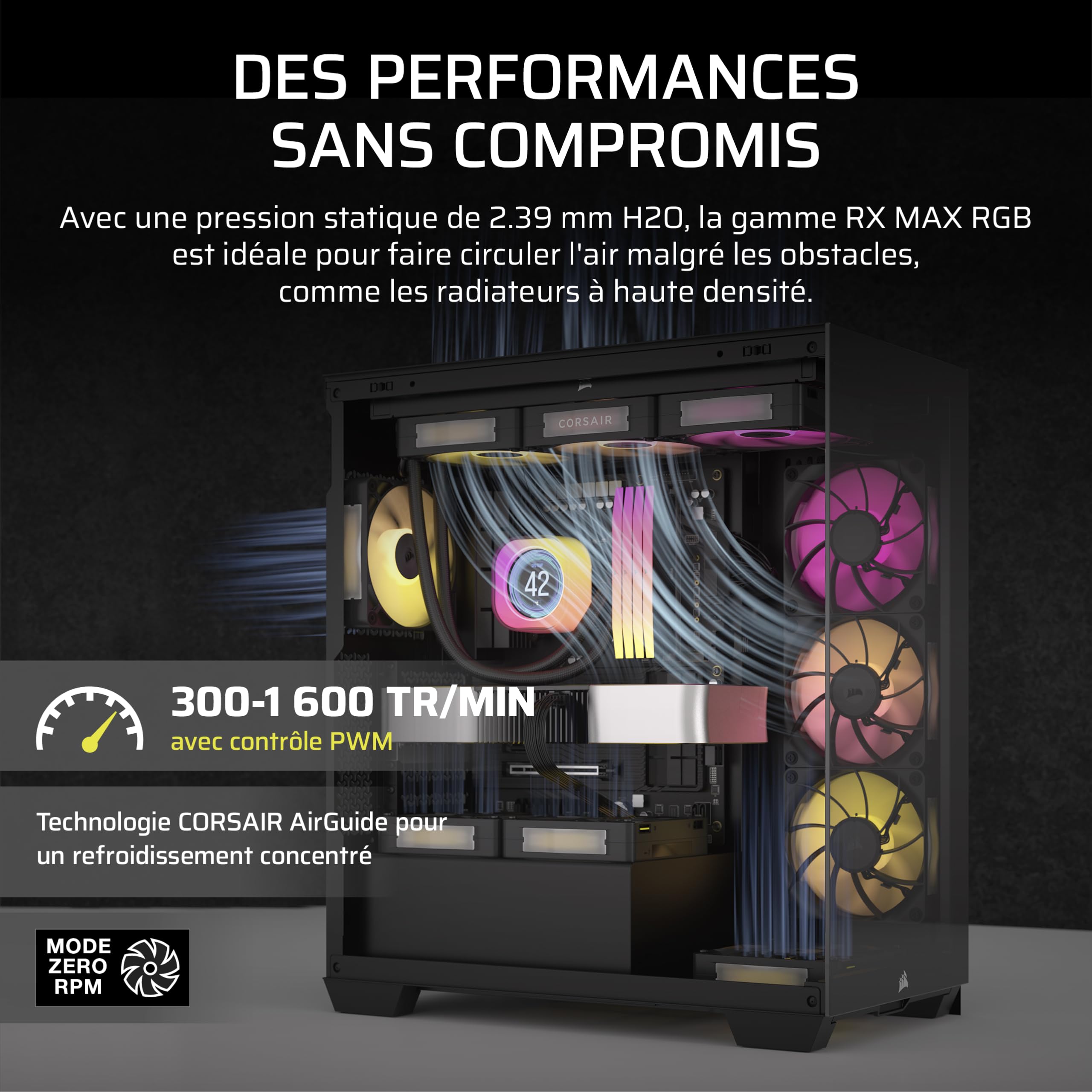 CORSAIR iCUE Link RX140 Max RGB 140mm PWM Ventilateur Épais – Pression Statique Élevée – Palier à Dôme Magnétique – Ventilateur Unique – Noir