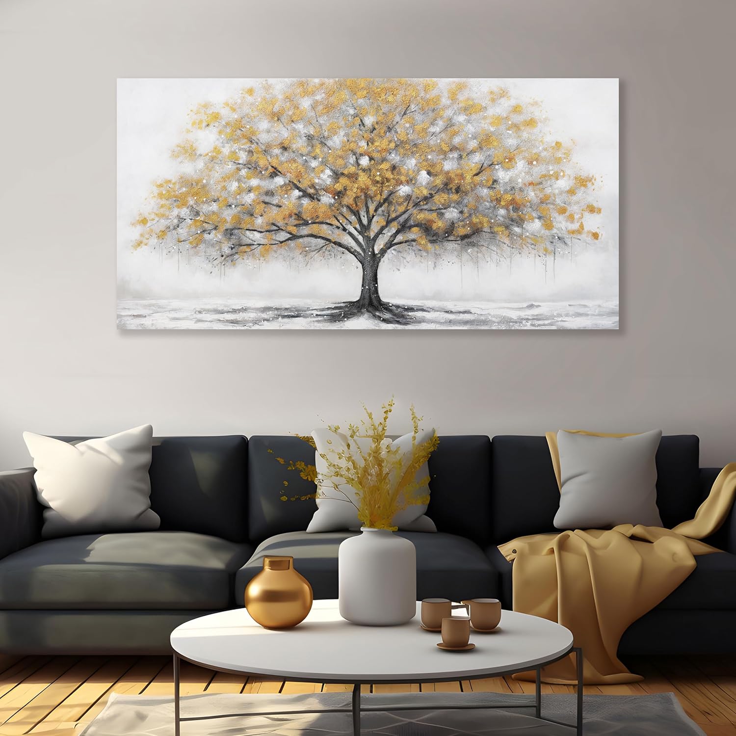 Glvzygy Home Wall Decor Wall Art Abstract Gold Tree of Life Modern Artwork Canvas Painting Textured Tree Pictures Wall Decor for Living Room Bedroom Dining Room Home Office Decor 20"x40"