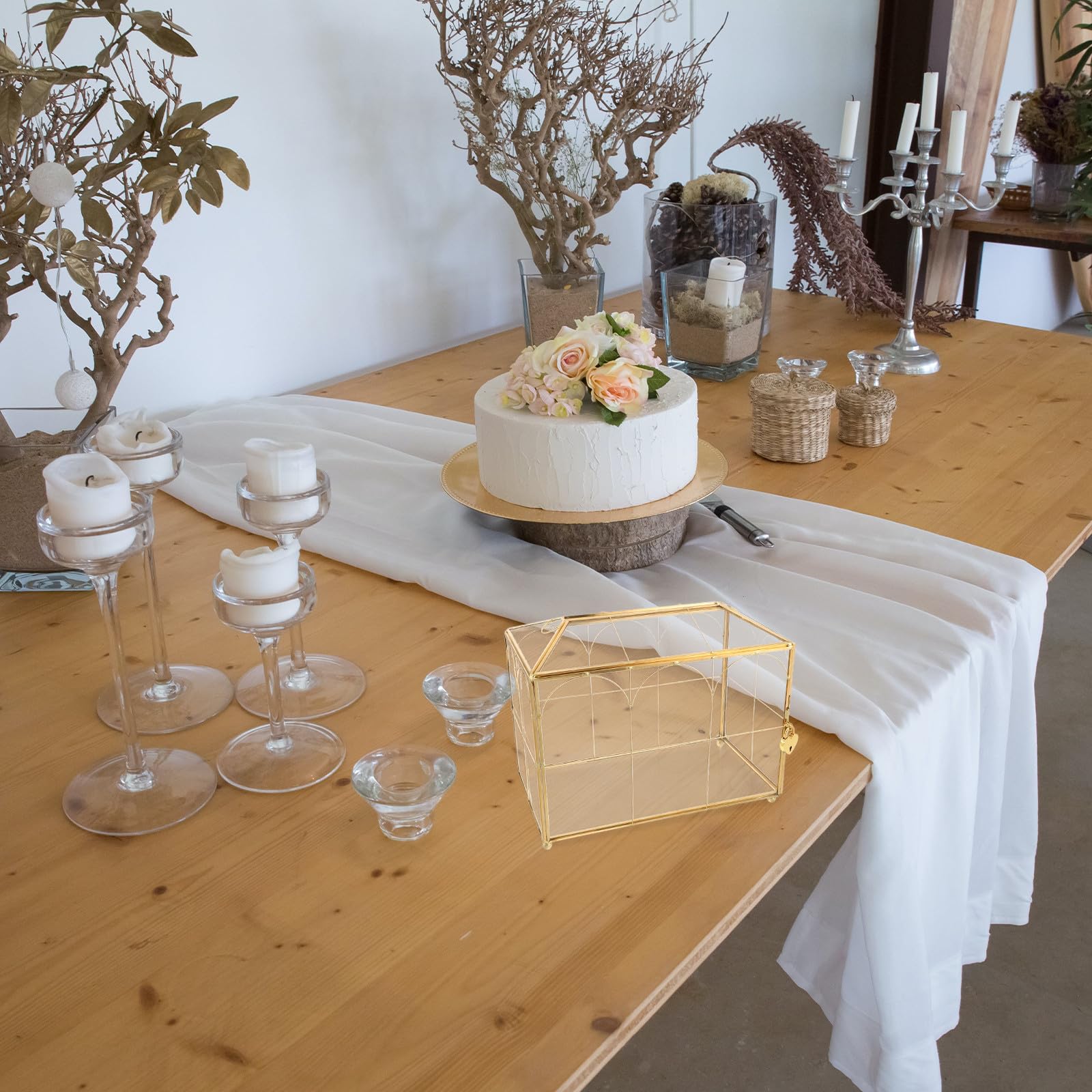 Elegante Hochzeitsbox aus Glas mit Sicherem Schloss und Unabhängigen Kartenschlitzen Goldfarbene Kartenbox für Raumdekoration und Empfangsfeiern