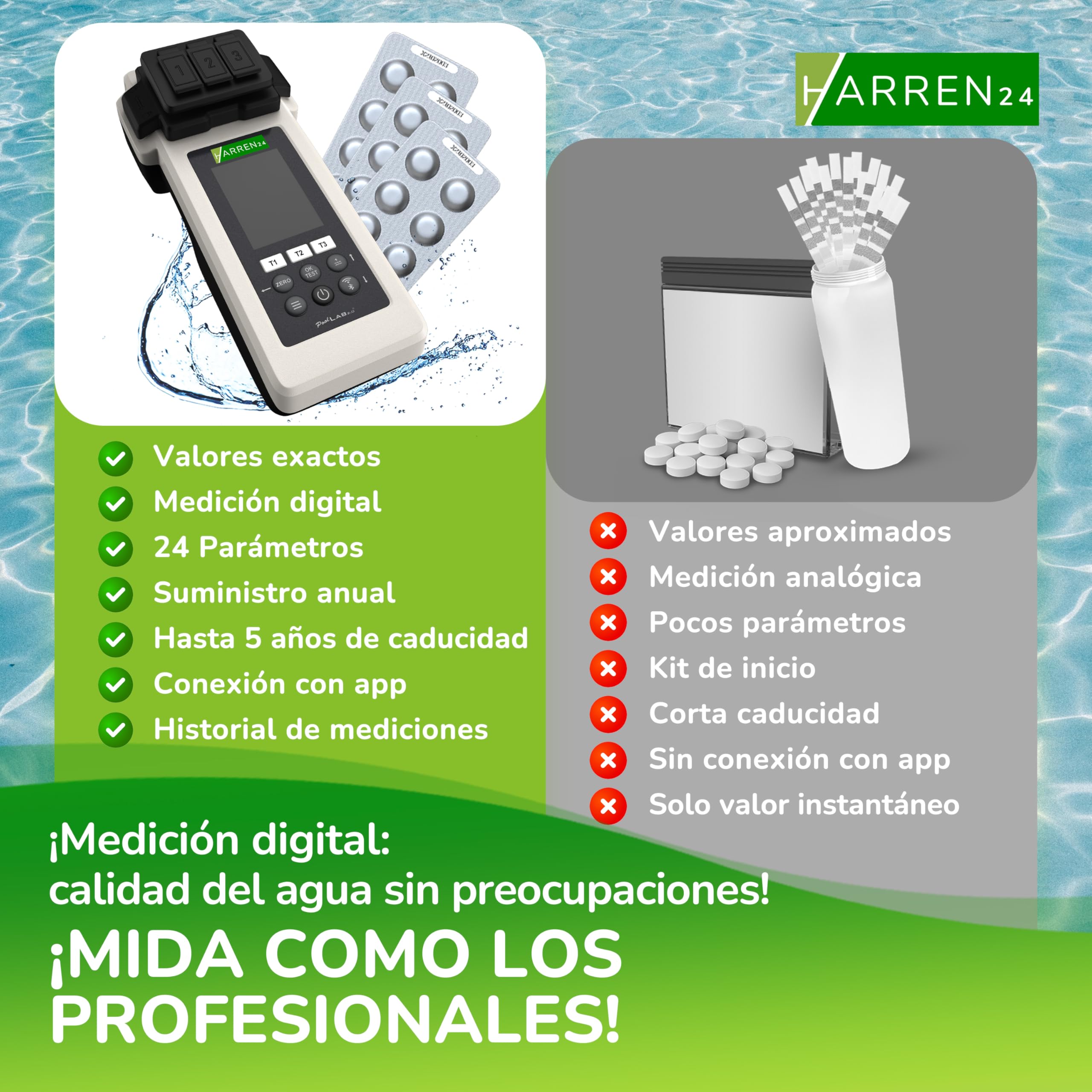 PoolLAB 2.0 Special Edition - Comprobador de agua electrónico (fotómetro) para piscina, Bluetooth, incluye 70 + 100 pastillas de prueba, mezcla de relleno cloro pH Phenol rojo ácido cianúrico