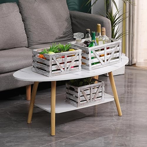 Miniatura 7 de Juego de 3 cajas de almacenamiento de madera con asas, cestas de madera decorativas rústicas para almacenamiento, exhibición, cajas de decoración, 3