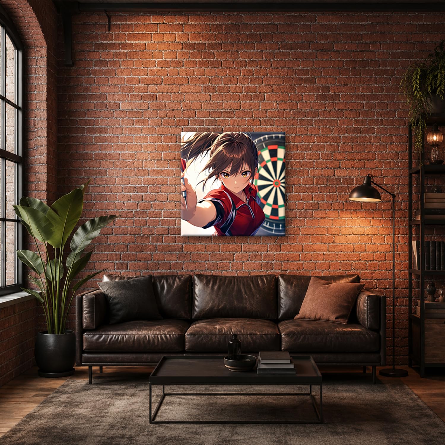 deyoli Obraz na płótnie anime dziewczyna gra w rzutki z ostrością 40 x 40 cm kolorowy