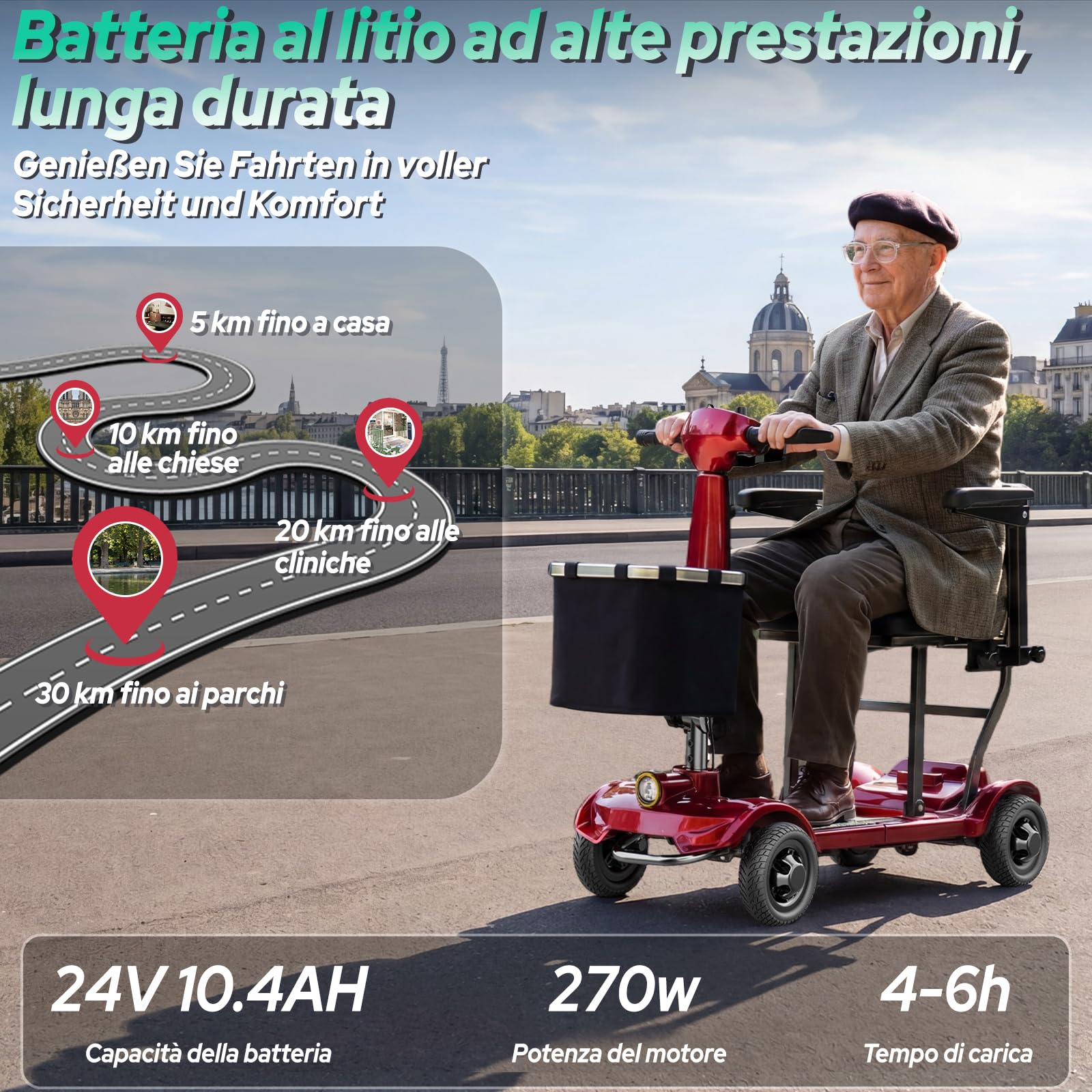 X-17 Plegable Mobility Scooter Discapacitados Personas mayores 4 Ruedas Bolsas Delanteras y Traseras, Autonomía 30km, Capacidad de Subir, Carga Máx 130kg,Asiento Ergonómico Cómodo