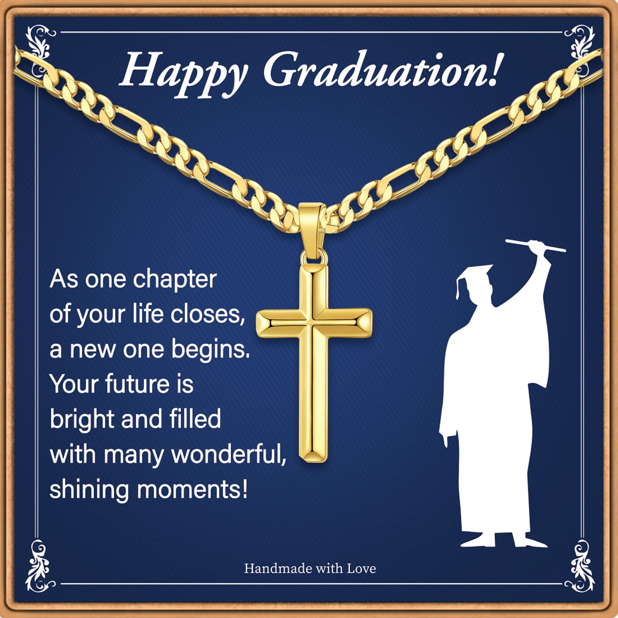 Ieftop Easter Basket Stuffers - Cross Necklace Easter Gifts for Men Boys, Figaro Chain Cross Necklace for Men Baptism Religious Gift for Dad Son