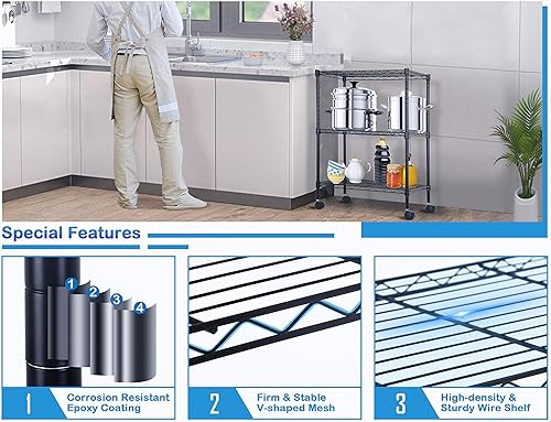 Vista 60 de Estantería de almacenamiento de 6 niveles, estantería de alambre, 48 pulgadas de largo x 18 pulgadas de ancho x 72 pulgadas de alto, estante Negro