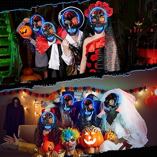 Miniatura 6 de 2 máscaras de Halloween con luz LED, máscara de calavera que brilla en la oscuridad, máscara de esqueleto espeluznante