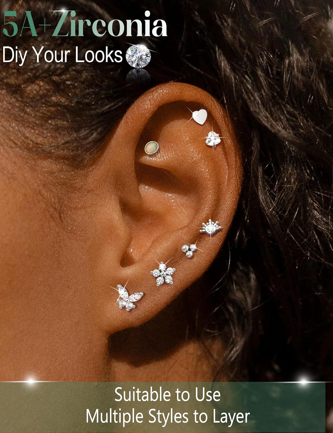 ORAZIO 14K Gold Plated Push in Stud Earrings, 316L Surgical Steel Flat Back Earrings Threadless Tragus Helix Cartilage Conch Nose Piercing Jewelry Hypoallergenic Ear Piercing for Women 20G 18G 16G - Image 8