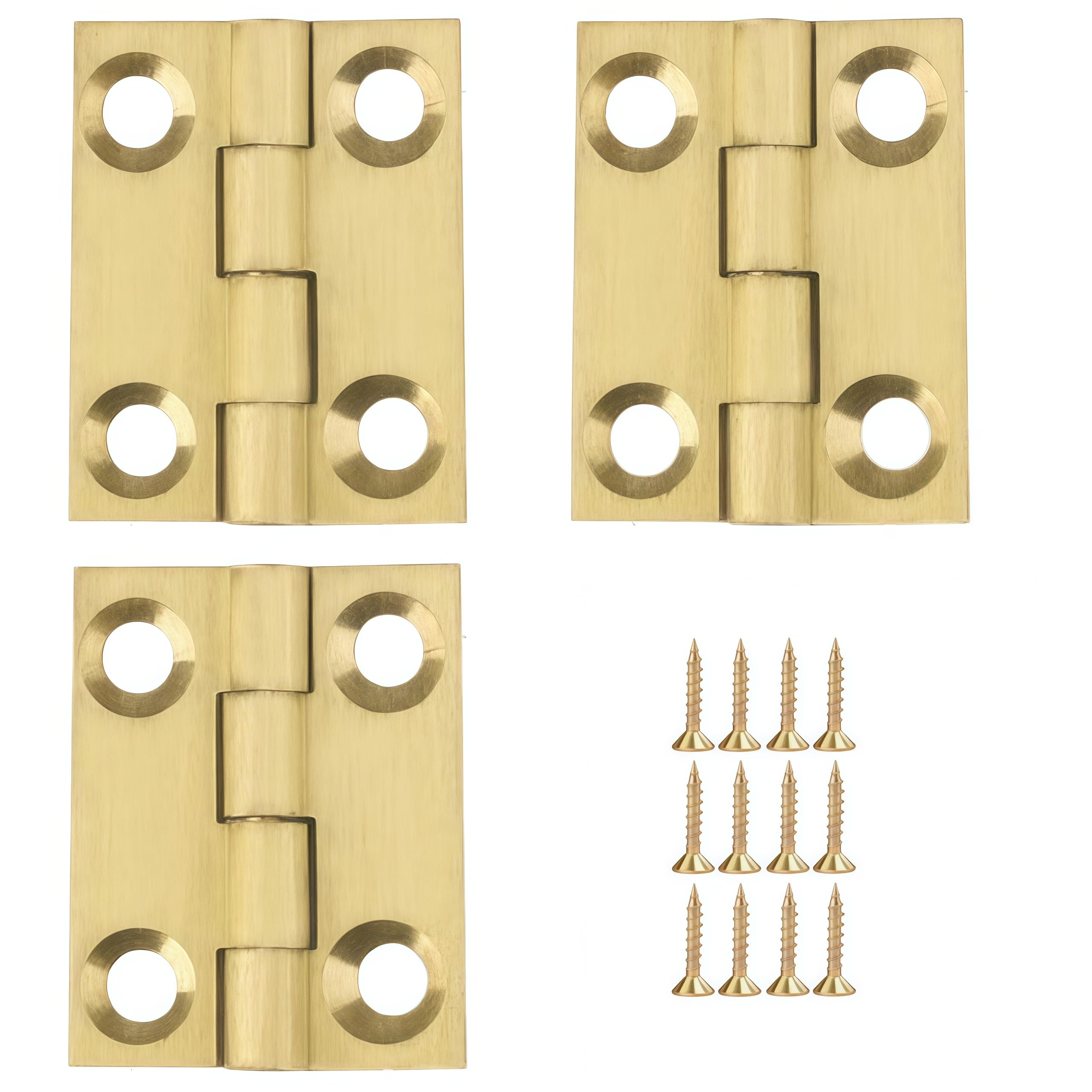 Vbnexyr Regular Door Hinges 3 Pack Of Brass Folding Hinges For Jewelry Gift Boxes Cabinet Doors And Chests With Screws 1 Inch