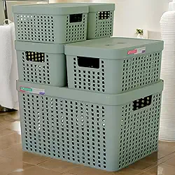 Kit 5 Caixas Organizadoras com Tampa Plástico Resistente Multiuso Armário Cozinha Lavanderia (VERDE)