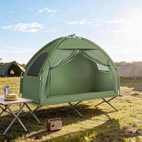 Miniatura 9 de Outsunny Catre plegable para una sola persona, tienda de campaña fuera del suelo, cama cubierta al aire libre con bolsa de transporte para