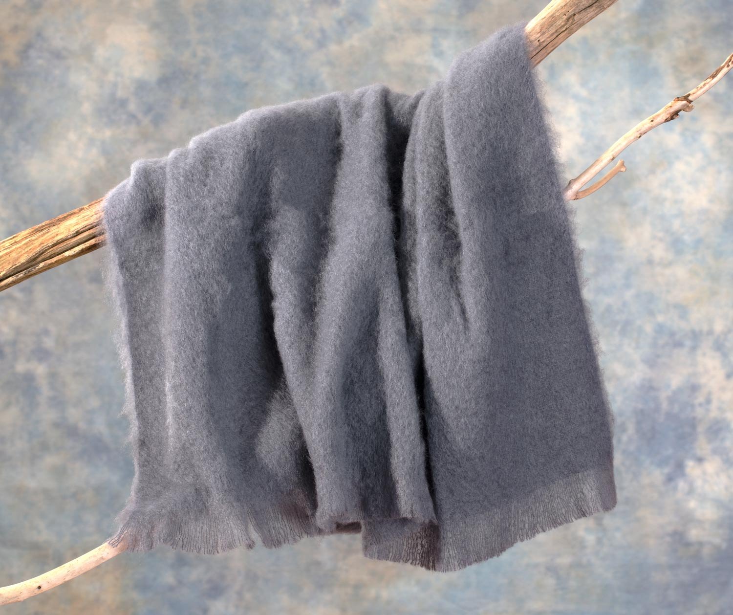 Wohnen & Accessoires Luxus 100% Mohairdecke, Mohairplaid graublau 130x180cm