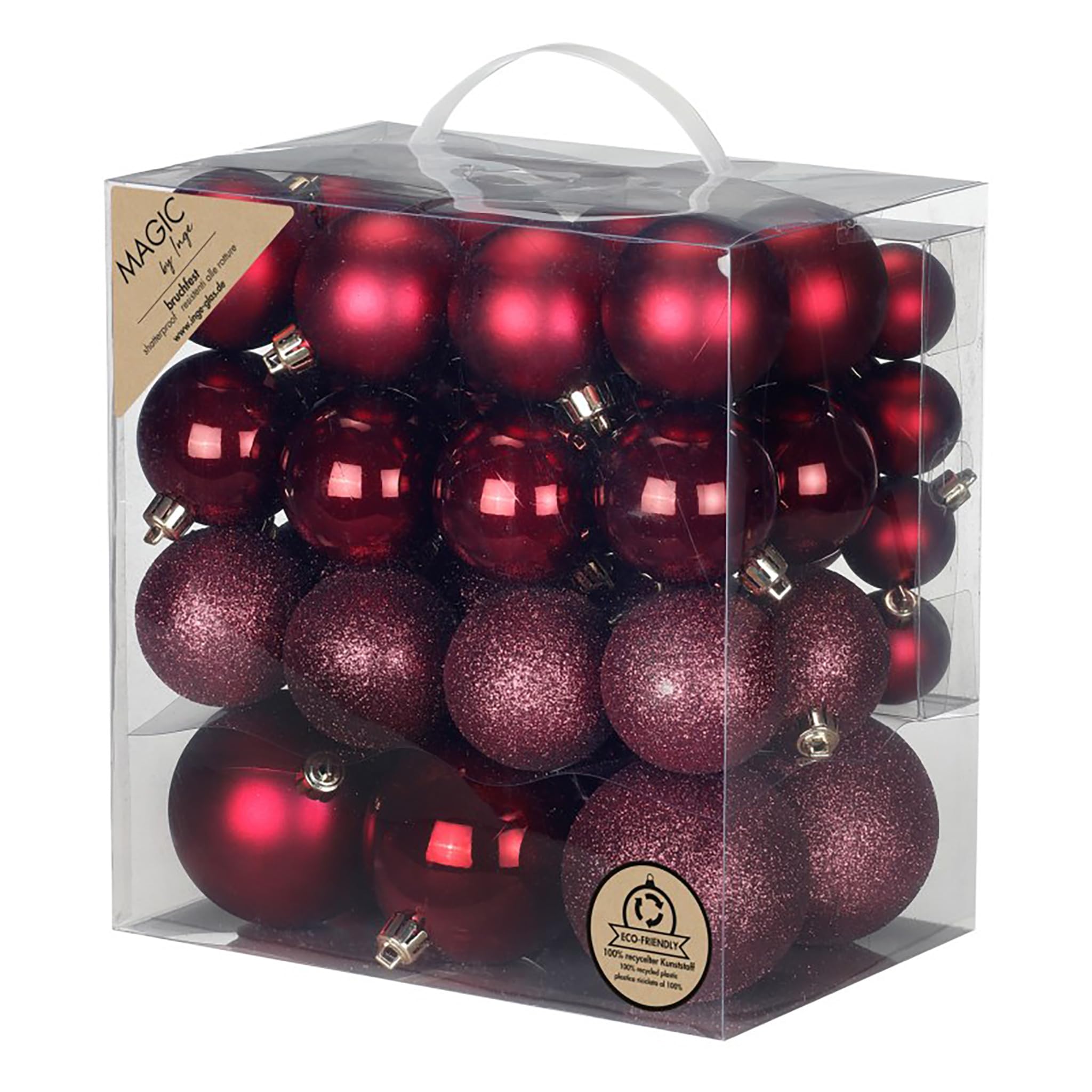 Inge-glas Weihnachtskugeln Kunststoff 4-8cm Mix 54er Set - bruchsichere Christbaumkugeln Weihnachtsbaumkugeln für Weihnachten - Christbaumschmuck & Weihnachtsbaumschmuck Weinrot - Bordeaux Red