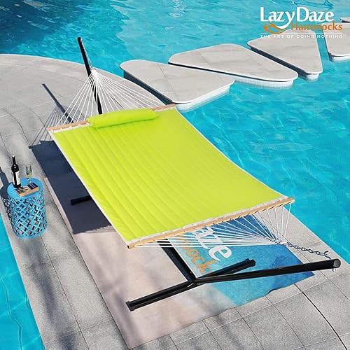Miniatura 6 de Lazy Daze Hammocks Hamaca de tela acolchada con barra separadora, hamaca doble para 2 personas con almohada y cadenas, hamaca para exteriores,