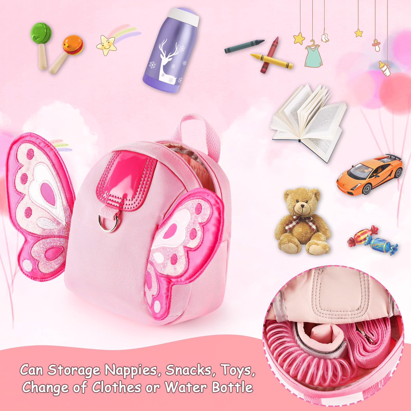 Toddler Backpack Leash CFX Safety Harness W/Handle (Pink