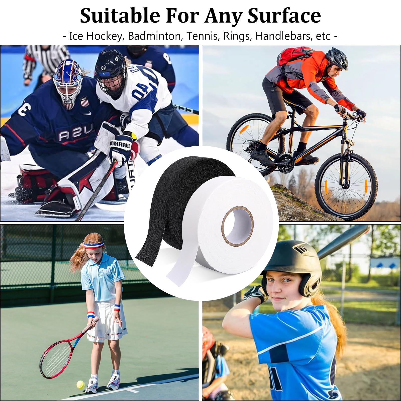 Nastro adesivo per hockey e hockey, antiscivolo, autoadesivo, per racchette da hockey, nastro antiscivolo, per impugnatura sportiva, per hockey su ghiaccio, per badminton Grip Skipping Rope, Golf Pole