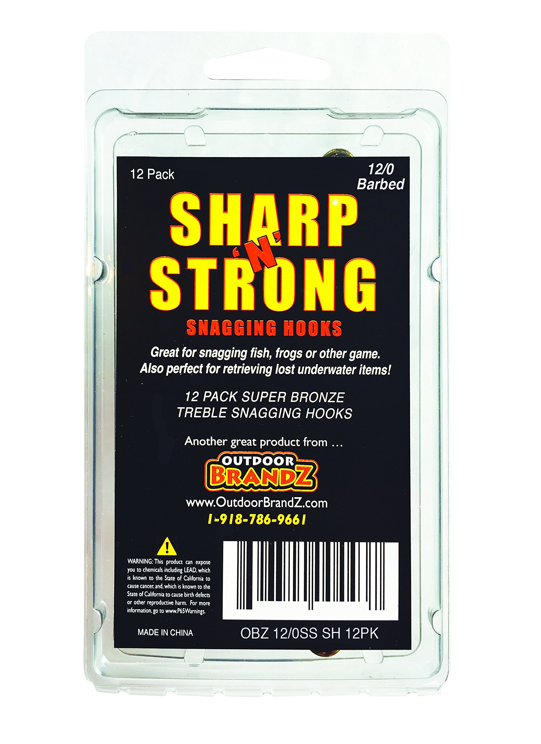 Outdoor Brandz 12/0 Barbed Sharp N Strong Snagging Hooks- 12 Pack (OBZ 12/0SNS)