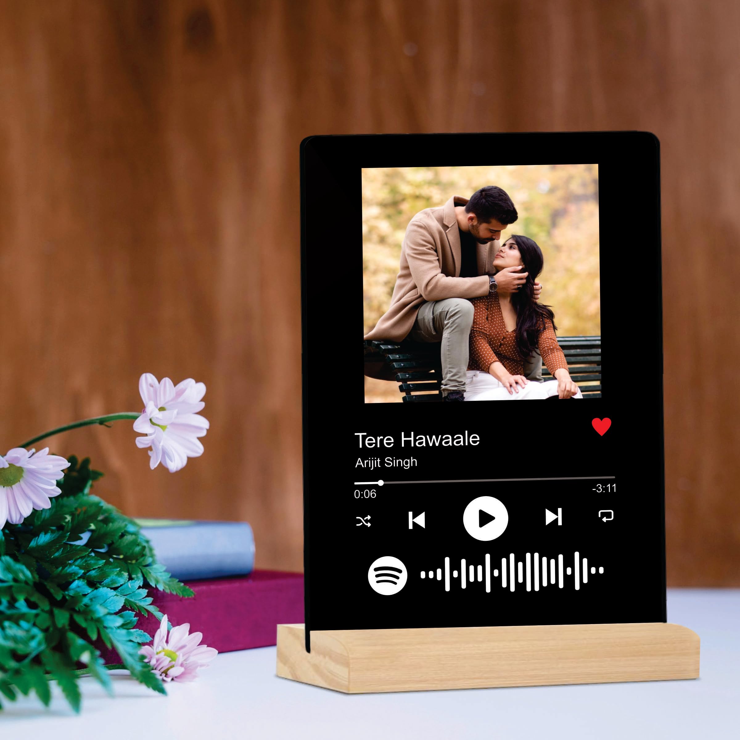 Acrylic Customized Photo and song Spotify Frame With Steel Removable Stand|Personalized Printed song Plaque With scannable code|(Black Acrylic, 6 * 9 Inches), Rectangular, tabletop