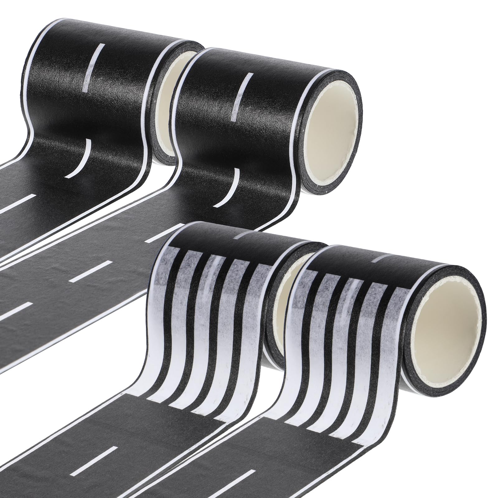 Qianyu 4 Rolls Road Tape Residue Free Road Car Track Tape Toy Cars Flat Surfaces Sticks Black Racing Decoration for Kids Birthday Party