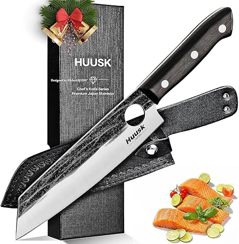Huusk Kiritsuke Cuchillo japonés, cuchillo Gyuto, cuchillos de chef japoneses con mango de espiga completa, cuchillos de cocina forjados a mano para