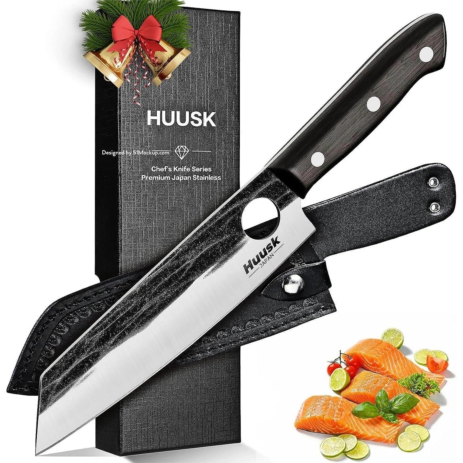 Huusk Kiritsuke Knife Japanese, Gyuto Knife, Japanese Chef Knives with Full Tang Handle, Hand Forged Kitchen Knives for Sushi, Meat, Fruits and Vegetables, Christmas Gift for Men and Wome