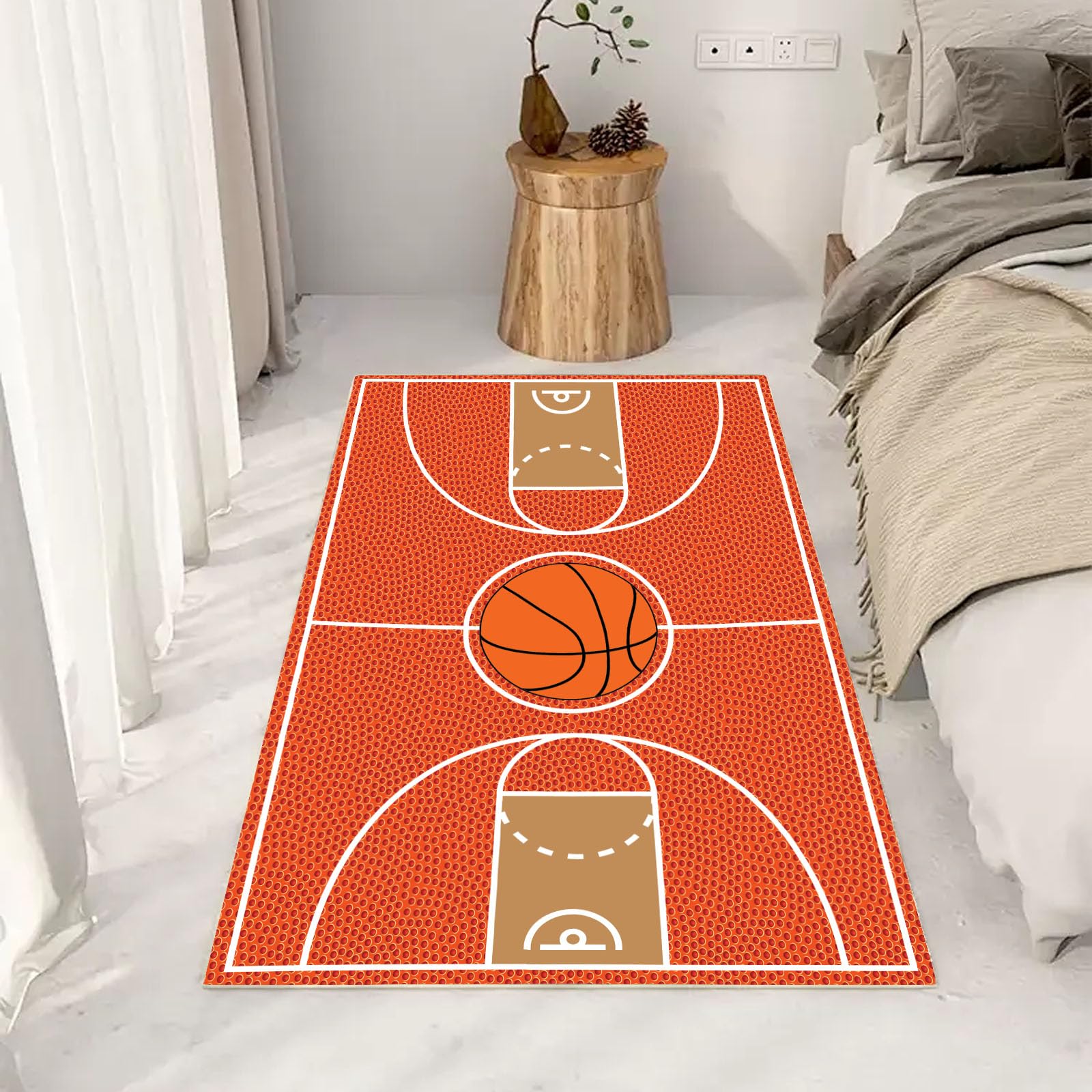 Basketball Tapis de Salon Lavable en Machine Antiderapant Sport Thème Tapis Chambre Adulte Descente de Lit 120x170cm Moquette Interieur Doux et Moelleux Salle à Manger