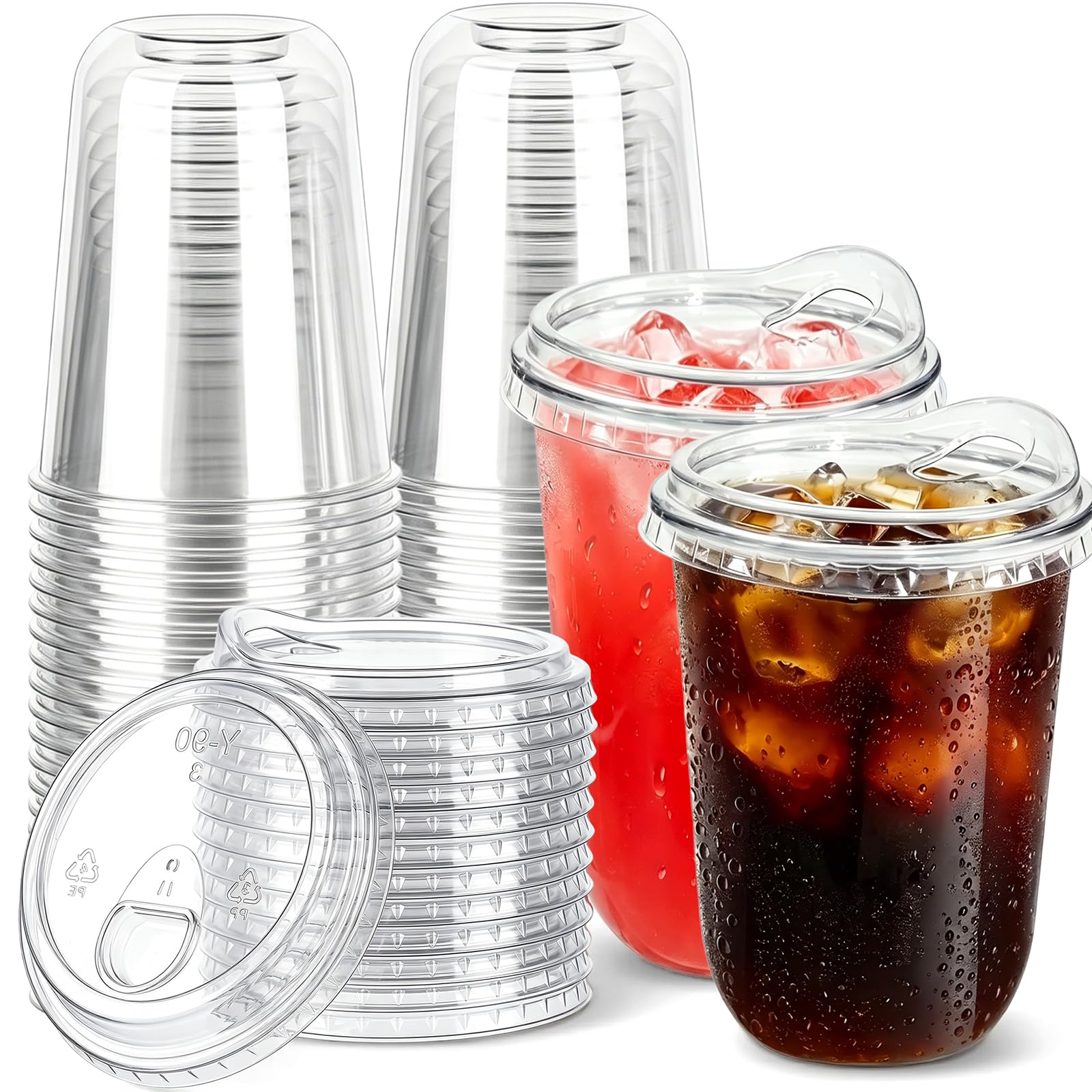 YISIZES 50 Pack 480ML Clear Plastic Cup with Sip Lids, Thickened Iced Coffee Cups for to Go Cold Drinks Latte Juice Smoothie Slushie Milkshake for Drink Shop Parties Events, Leakproof & BPA-Free