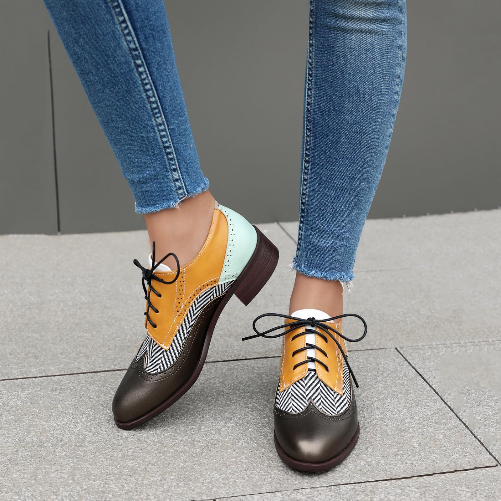 Unisexo Oxford Zapatos Mujer Two Tone Perforated Wingtip Brogue