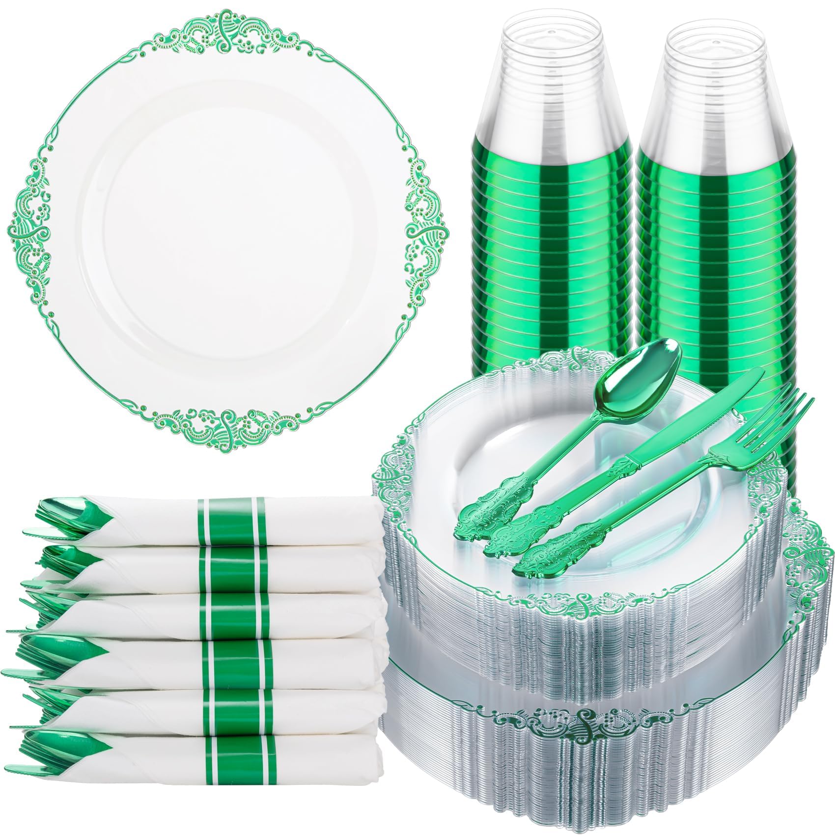 Blue & Silver Plastic Plates - 175 Piece Set -18