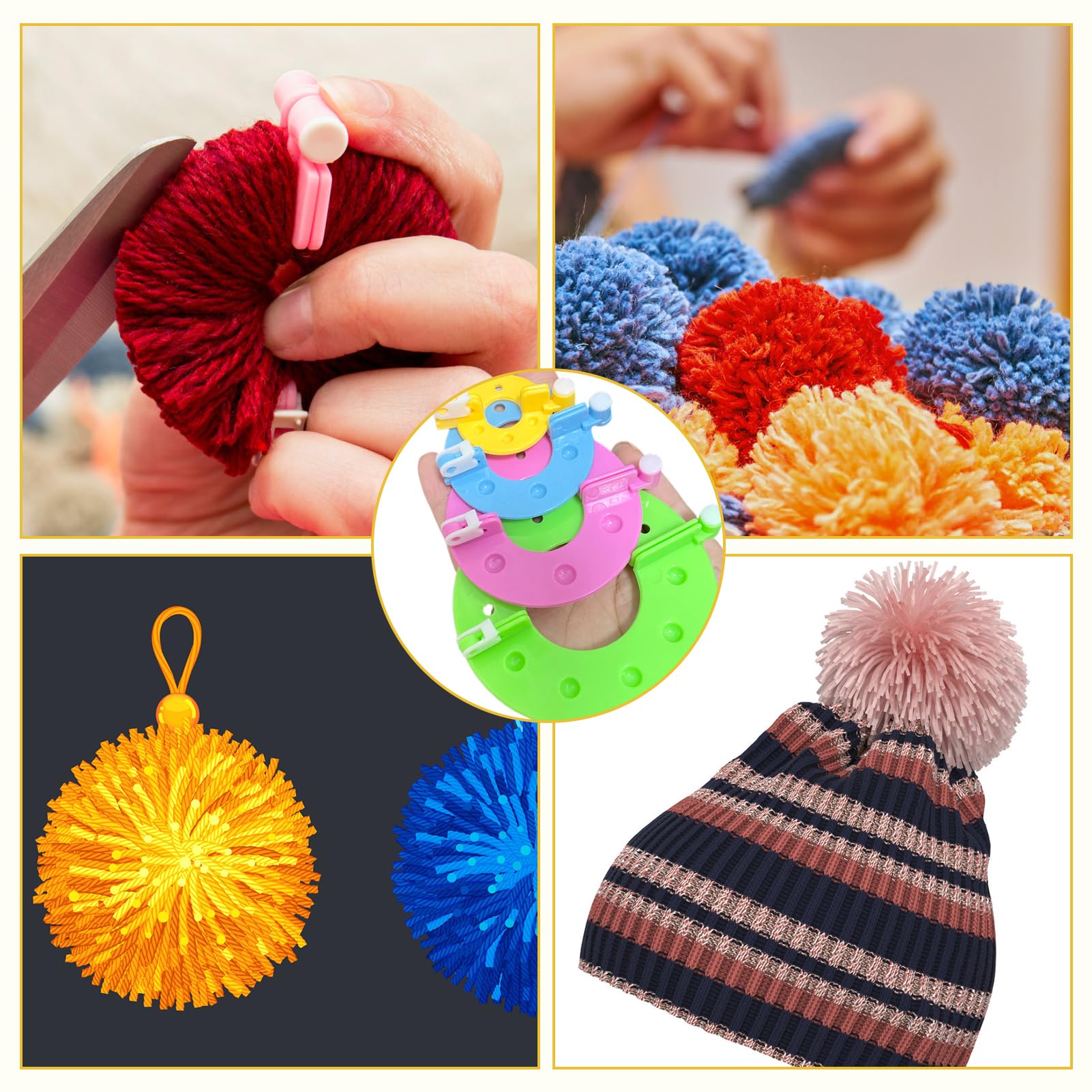 Kit Fabricant Pompons 8 Pièces - 4 Tailles (3.5-9cm) - Loisirs Créatifs