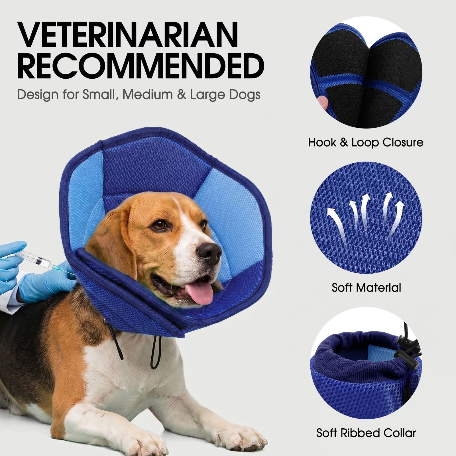SUNFURA Cônes souples pour chiens de grande taille, cône anti-léchage après une chirurgie, alternative au collier électrique réglable pour la cicatrisation des plaies, bleu foncé, taille XL
