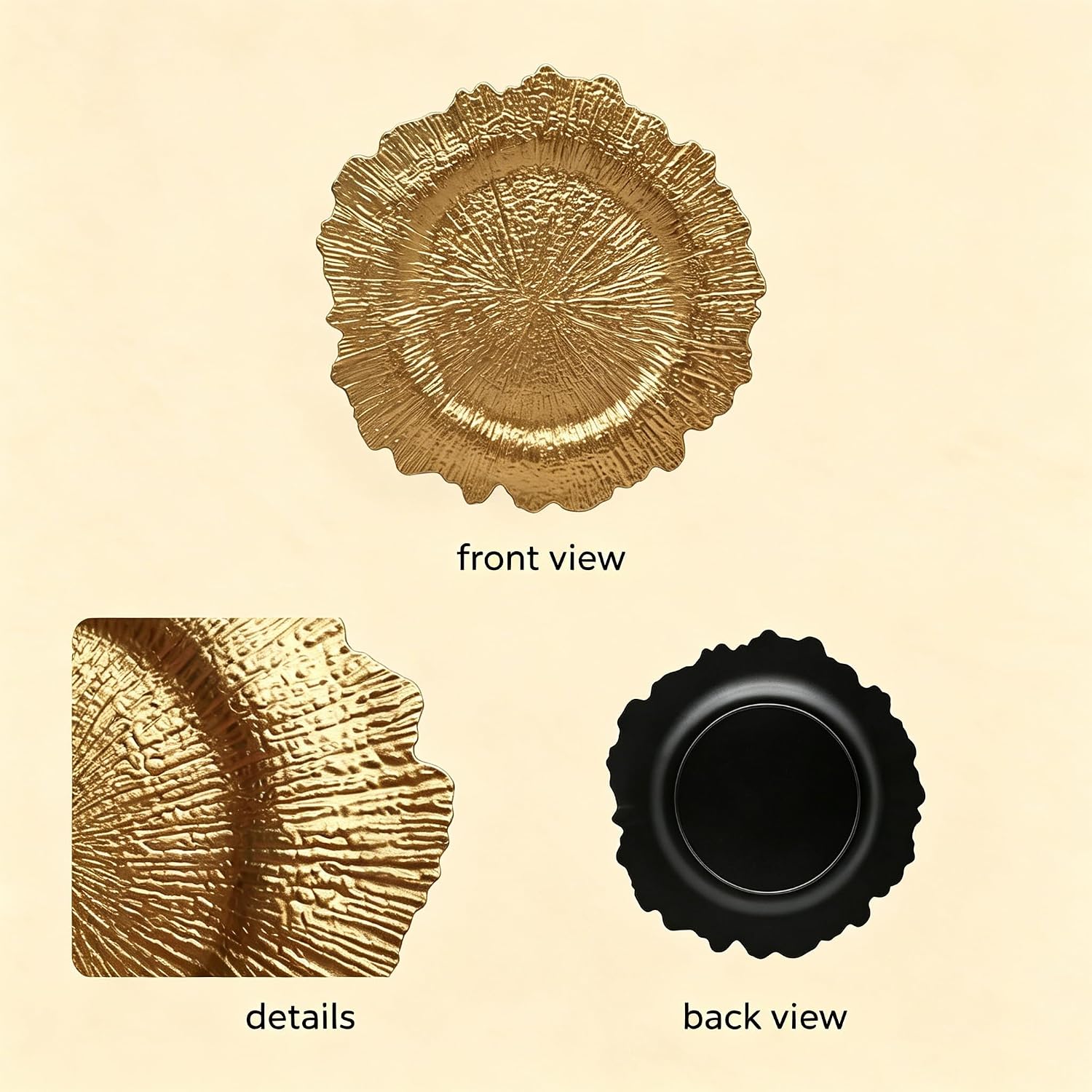 13-inch (about 33.0 cm) gold charger plates, 12-piece set, coral reef board chargers for dinner plates, plastic table charger plates suitable for weddings, Thanksgiving, and Christmas