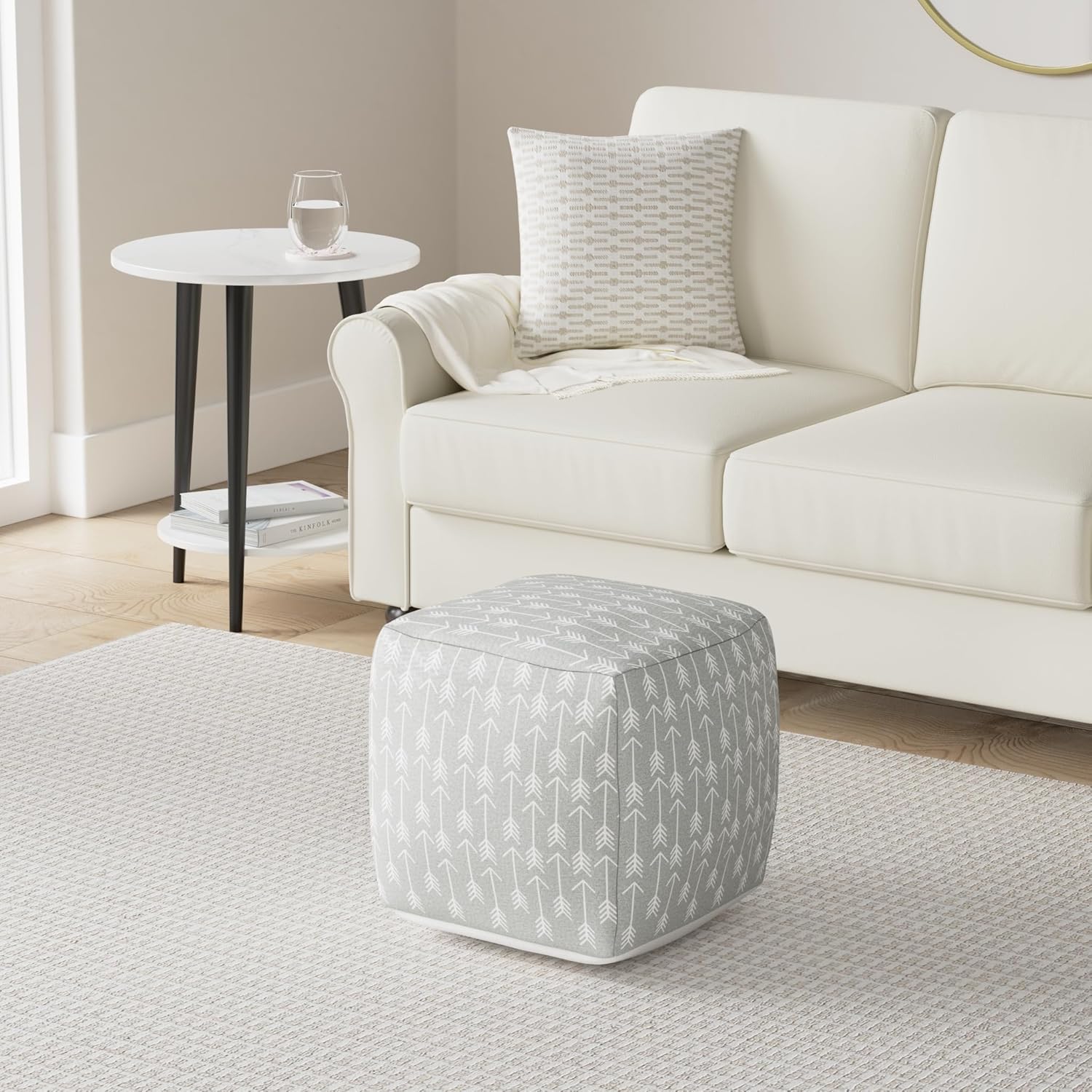 Urban Lifestyle Arrow Square Pouf Ottoman, Gray
