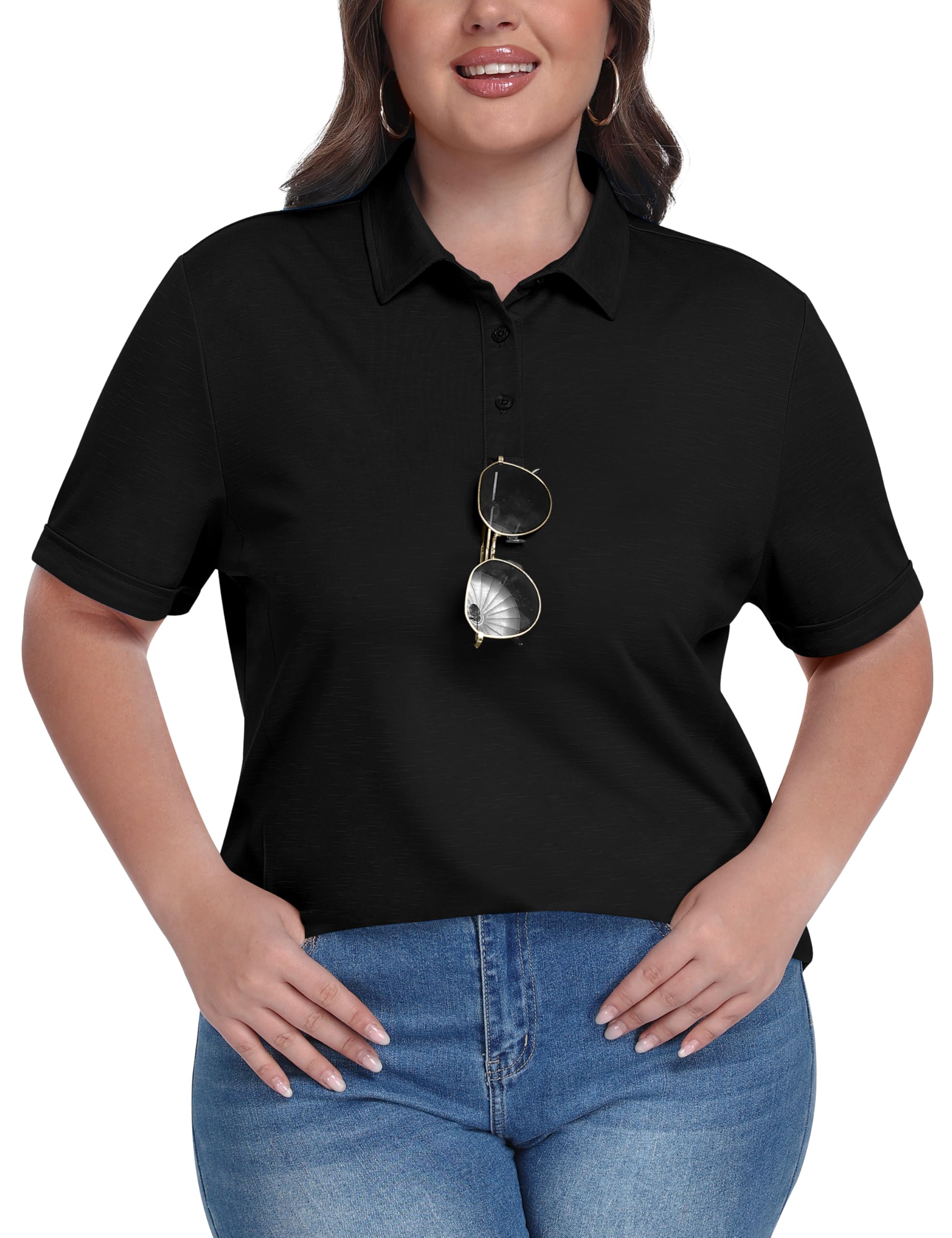 MoFiz Women's Plus Size Golf Polo Shirts Collared Short Sleeve Golf Shirts Casual Athletic Tennis Workout Tops — view 11