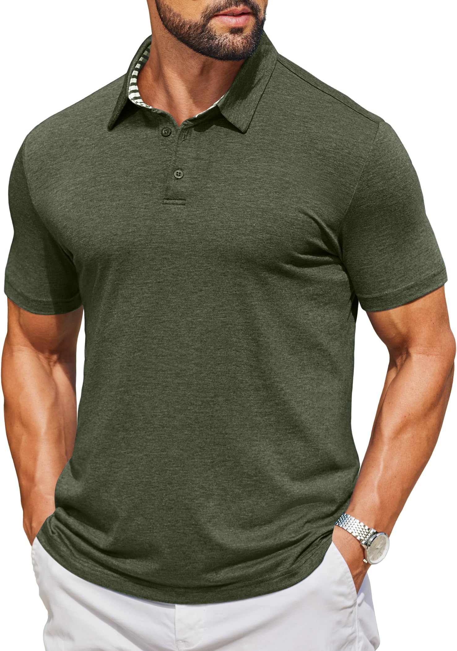 Men's Casual Polo Shirts Short Sleeve Classic Basic Tee Button Collar Shirt Summer Golf T-Shirt