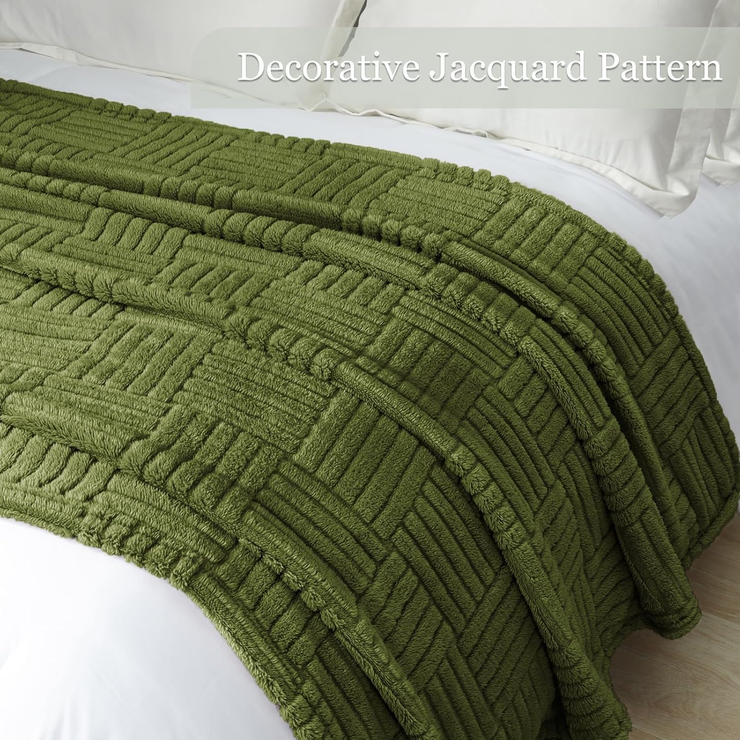 Whale Flotilla Lightweight Fleece Throw Blanket for Couch, Fuzzy Soft Blankets with Decorative Jacquard Pattern for All Season, Warm and Fluffy, 50x60 Inch, Olive - Image 2