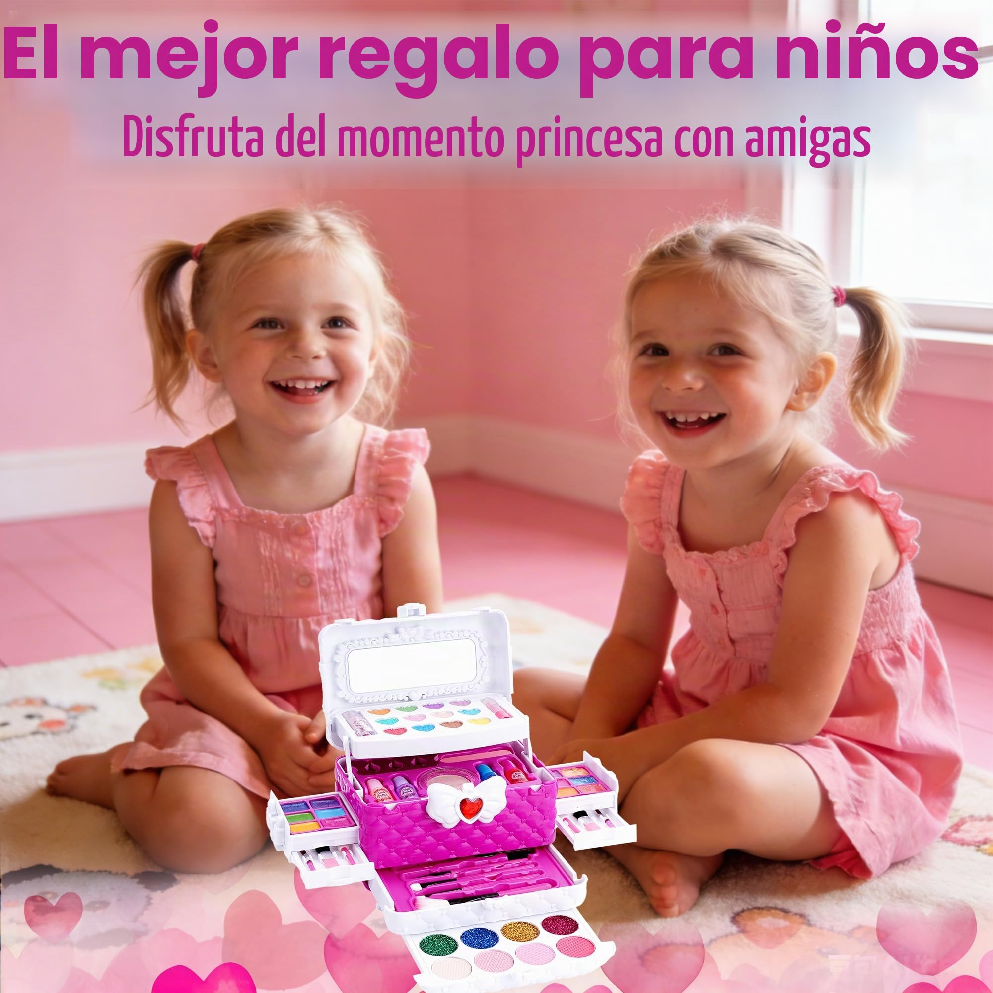 Set de maquillaje para niños de 53 piezas, juego de maquillaje para niñas, set de maquillaje no tóxico y lavable, set de regalo de maquillaje, juego de rol para Navidad y Halloween, maletín de