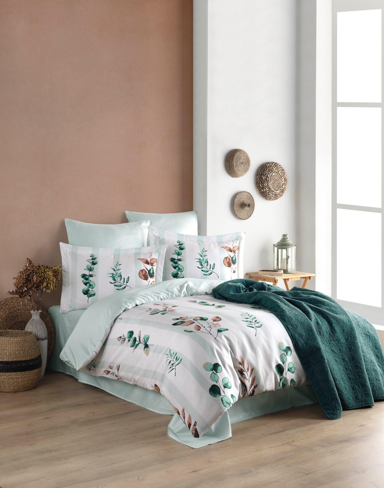 Parure de lit double satin de luxe vert et blanc pour des nuits douces