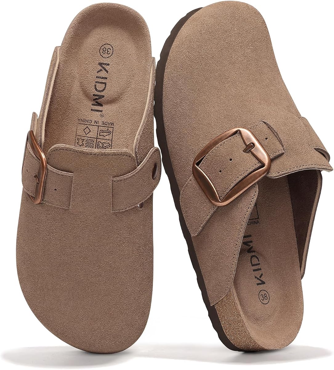 Zuecos de gamuza genuinos KIDMI para mujer Hombre Hebilla grande Espuma viscoelástica Zapatillas de patata