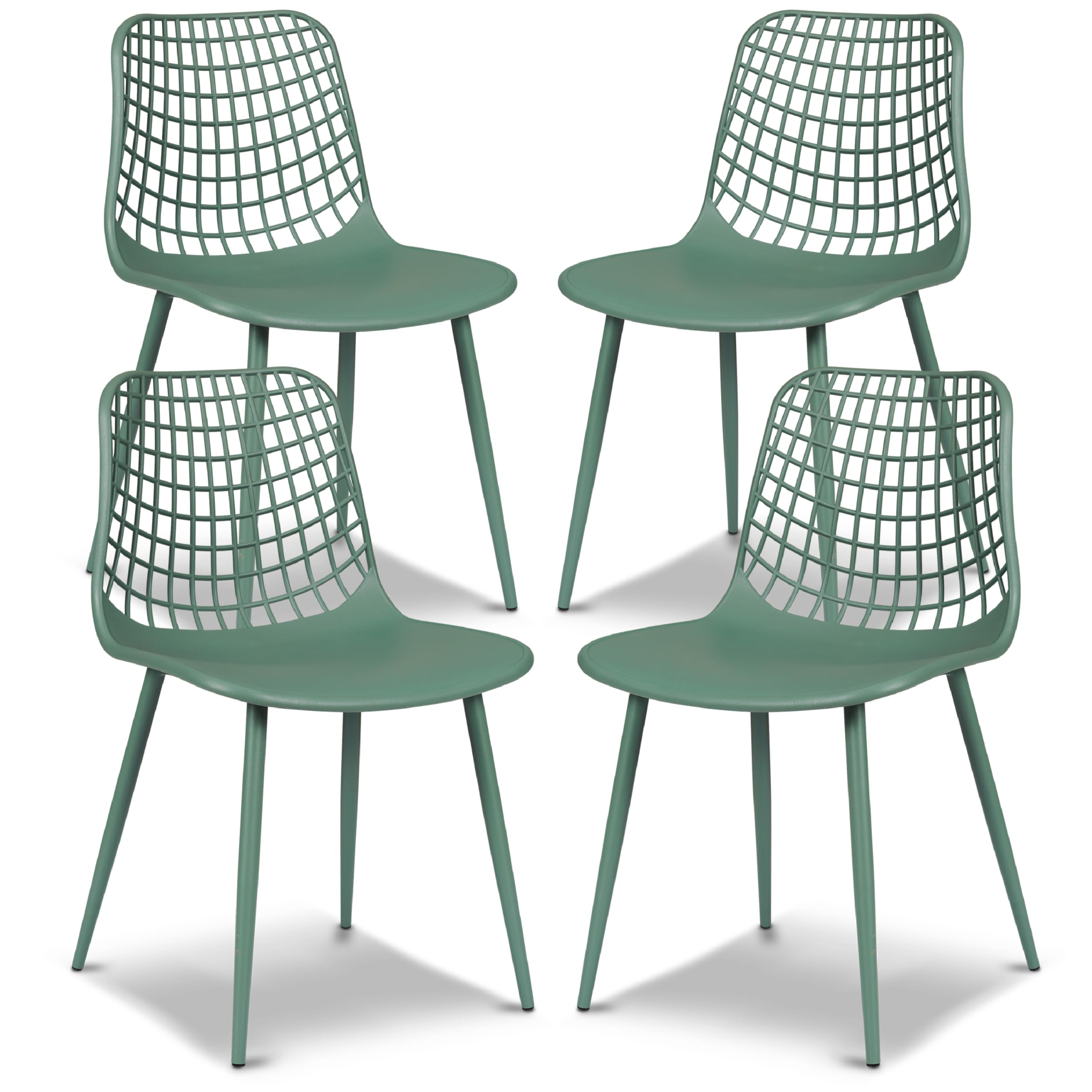 Poly &amp; BARK Marais Modern Dining Chairs Set of 4 – Mid Century Modern Plastic Dining Chair with Metal Legs – Kitchen &amp; Dining Room Chairs – Dining Table Chairs Set – Indoor/Outdoor – Pistachio Green