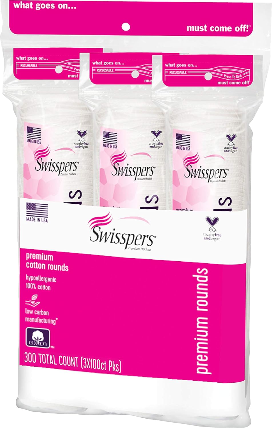Swisspers Premium 100 Natural Cotton Pads Hypoallergenic